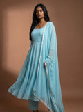 Sky Blue Georgette Anarkali Suit Set with Embellished Dupatta