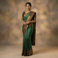 Peacock Green Small Butta bridal Semi Silk Saree