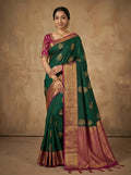 Bottle Green Bridal Semi Silk Saree