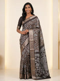 Coffee Brown Dola Silk Kalamkari Print Saree with Matching Dark Brown Blouse