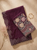 Deep Wine Stone Work Saree with Floral Embellished Scallop Border