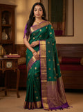 Bottle Green Diamond Butta Soft Silk Saree
