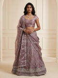 Dusty Mauve Semi-Stitched Embroidered Lehenga Set