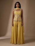 Pastel Yellow Ready to Wear Silk Cotton Embroidered 3 Piece Sharara Set